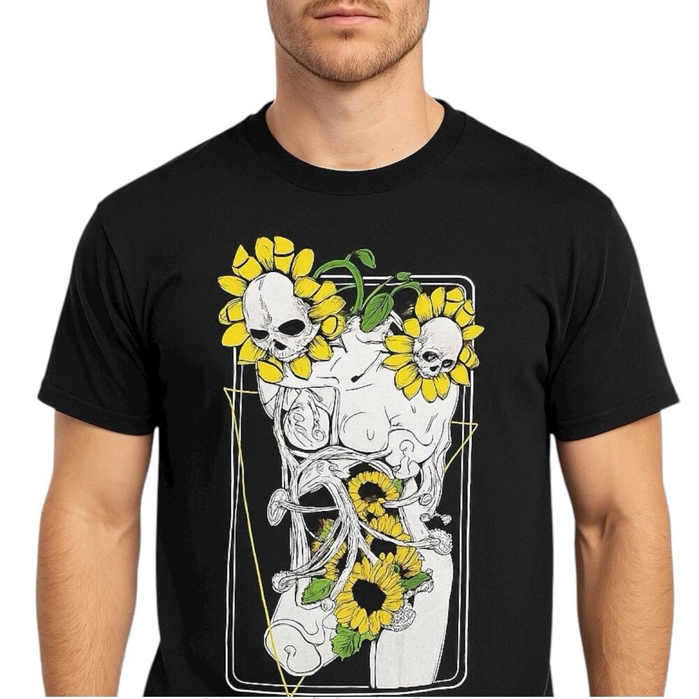 Threadless‎ Men’s M Graphic Tee Skull Sunflower Alt Goth Grunge Indie Streetwear